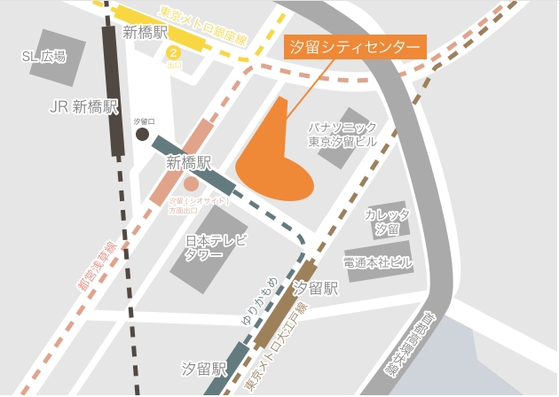 本社 東京都港区東新橋1-5-2　汐留シティセンター16階 位置を示したマップ